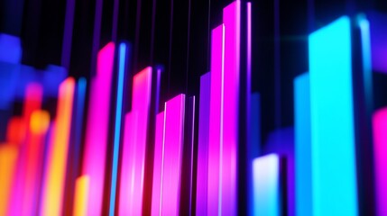 Neon Lights Abstract Cityscape: Vibrant, Glowing Bars in a Dark Setting
