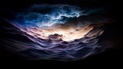 Ethereal Nebula Landscape  Mystical Mountains  Cosmic Clouds  Indigo  Violet  Turquoise