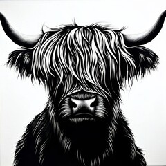 Highland Cow Eyeing the Camera in Striking Monochrome