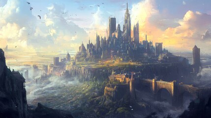 Fototapeta premium A kingdom on another world, where technology and magic blend.