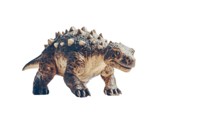 Dinosaur Toy: A detailed close-up shot of a toy dinosaur model, emphasizing its textured skin, spiky armor, and realistic features, creating a sense of prehistoric wonder.