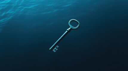 giant key submerged in deep blue sea, symbolizing mystery and adventure