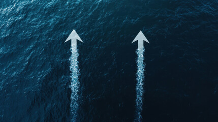 Aerial view of vast sea with directional arrows subtly embedded in water
