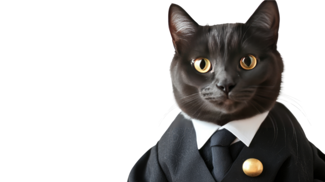 Formal Feline: A sophisticated gray cat is dressed in a suit and tie, exuding a sense of authority and charm.