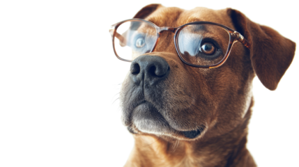 Clever Canine: A close-up shot of a dog wearing glasses, exuding intelligence and a playful charm, perfect for adding a touch of wit to any project.