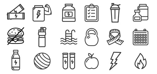 Fototapeta premium Gym Sign Black Thin Line Icon Set. Vector
