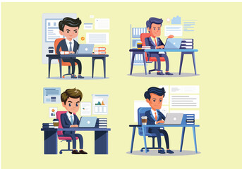 Modern Work Environment Vector: Business Professionals Using Technology in Office