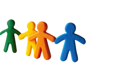 Interconnected: A vibrant display of interconnected figures, each in a different hue, lined up shoulder-to-shoulder, suggesting concepts of community, collaboration, and unity.