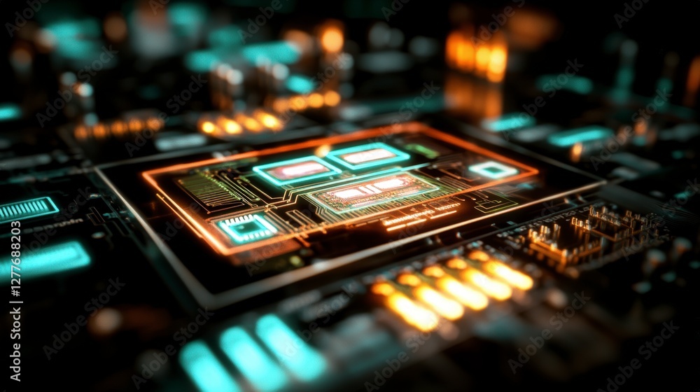 Poster futuristic server circuit board glowing tech digital innovation ai
