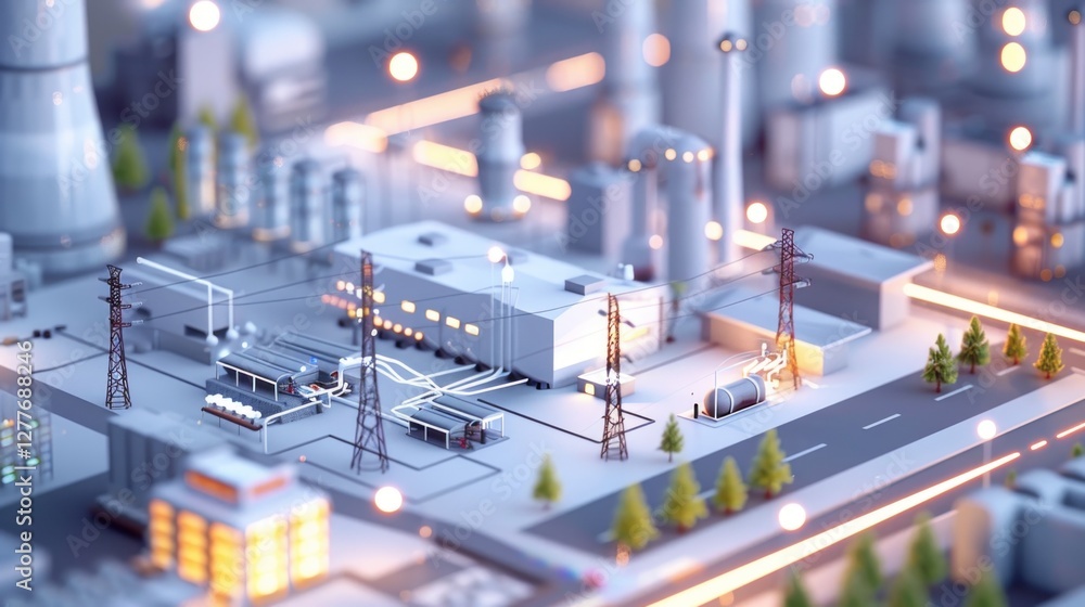 Poster a high-tech system showcasing energy system optimization, integrating ai and iot,