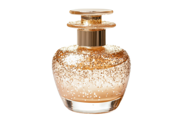 Elegant perfume bottle with golden glitter design