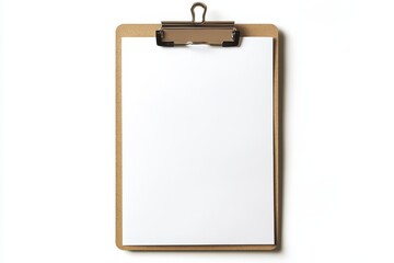 Blank Clipboard on White Background - A clean, simple of a clipboard with a blank sheet of paper, perfect for mockups or presentations