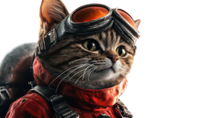 Fearless Feline Aviator: A courageous tabby cat, donned in pilot goggles and a flight suit, ready to soar through the skies