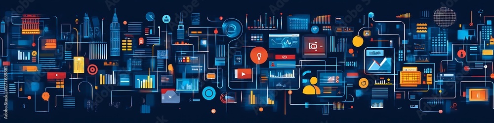 Poster abstract digital network cityscape showing data and technology
