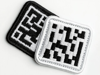Minimalist Black and White QR Code Embroidered Patches mockup, 