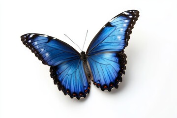 Blue Morpho Butterfly on White - A vibrant blue morpho butterfly on a pristine white background. Symbolizing transformation, beauty, freedom, grace, and nature
