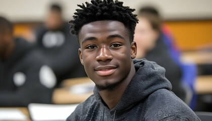 A Young Student Smiling in a Classroom Setting Full of Peers