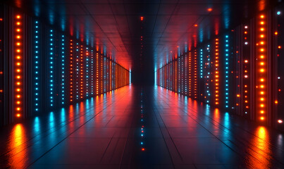 Fototapeta premium A Futuristic Corridor Illuminated by Vibrant Neon Lights