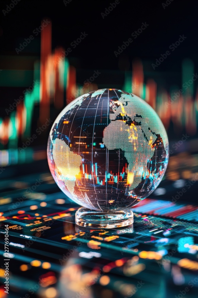 Poster data visualization with globe and digital background