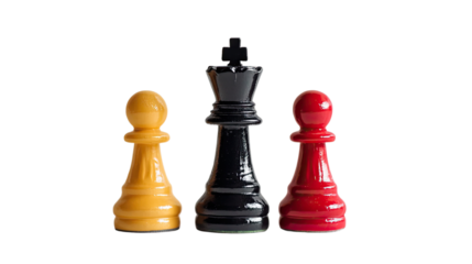 Strategic Trio: A dynamic visual of chess pieces – king, pawn – arranged against a backdrop of strategic simplicity, offering a sense of intellectual depth.