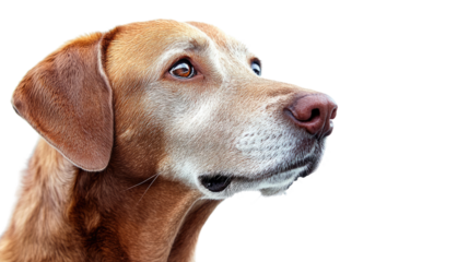 Loyal Gaze: A heartwarming portrait of a golden retriever gazing attentively into the distance, capturing the breed's characteristic loyalty and affectionate nature.