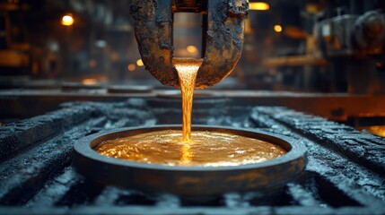 Molten Gold Pouring into a Mold in a Foundry