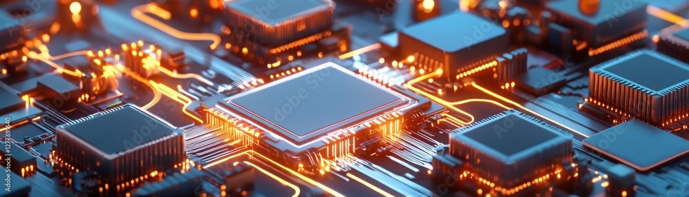Aufkleber futuristic circuit board with glowing orange pathways showcasing modern technology and innovation in