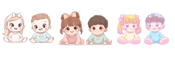 Obraz premium Adorable Cartoon Babies Sitting Together