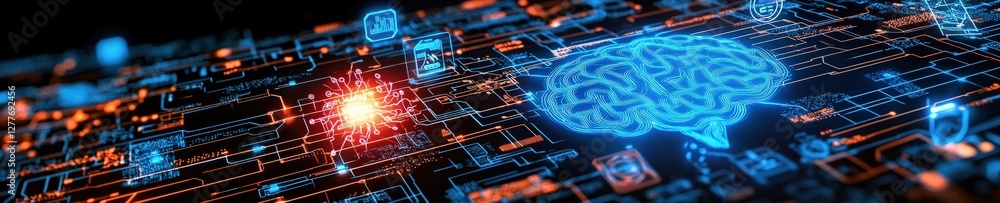 Aufkleber digital brain on circuitry background image