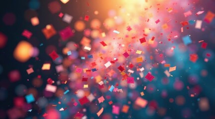 A vibrant explosion of colorful confetti, celebrating a joyous occasion with dynamic energy and festive spirit.