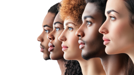 Side Profiles of Diversity: A captivating array of side profiles showcases the beauty and uniqueness of different ethnicities and skin tones, emphasizing the importance of unity and inclusion. 