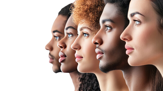 Side Profiles of Diversity: A captivating array of side profiles showcases the beauty and uniqueness of different ethnicities and skin tones, emphasizing the importance of unity and inclusion. 