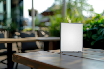 PNG restaurant tabletop menu sign mockup, transparent design