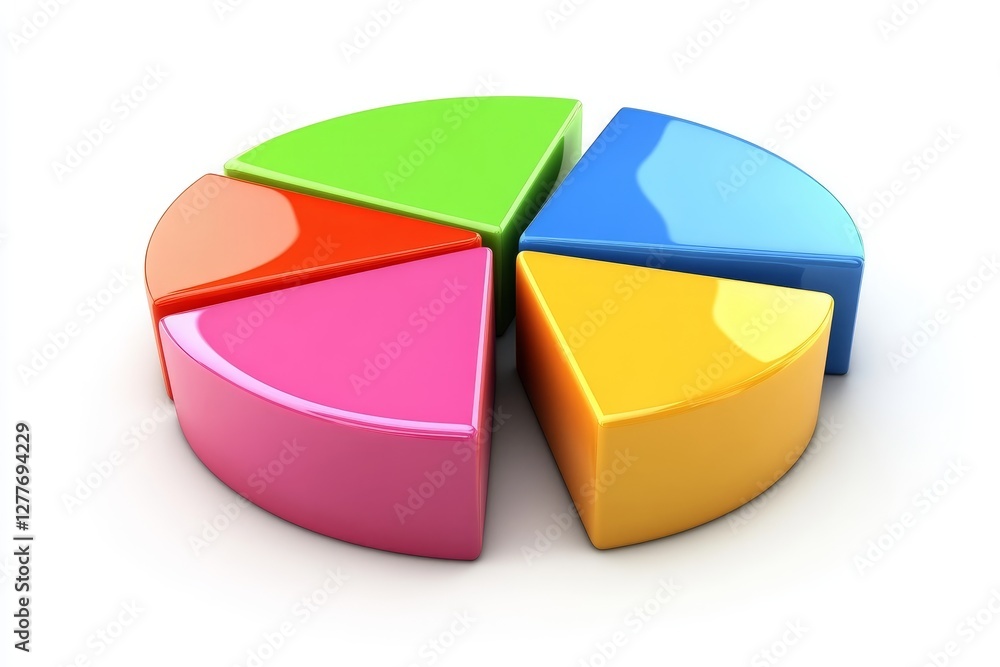 Aufkleber colorful 3d pie chart illustration - five-segment pie chart with vibrant colors on a white backgroun