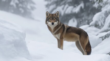Fototapeta premium Majestic Wolf in a Winter Wonderland