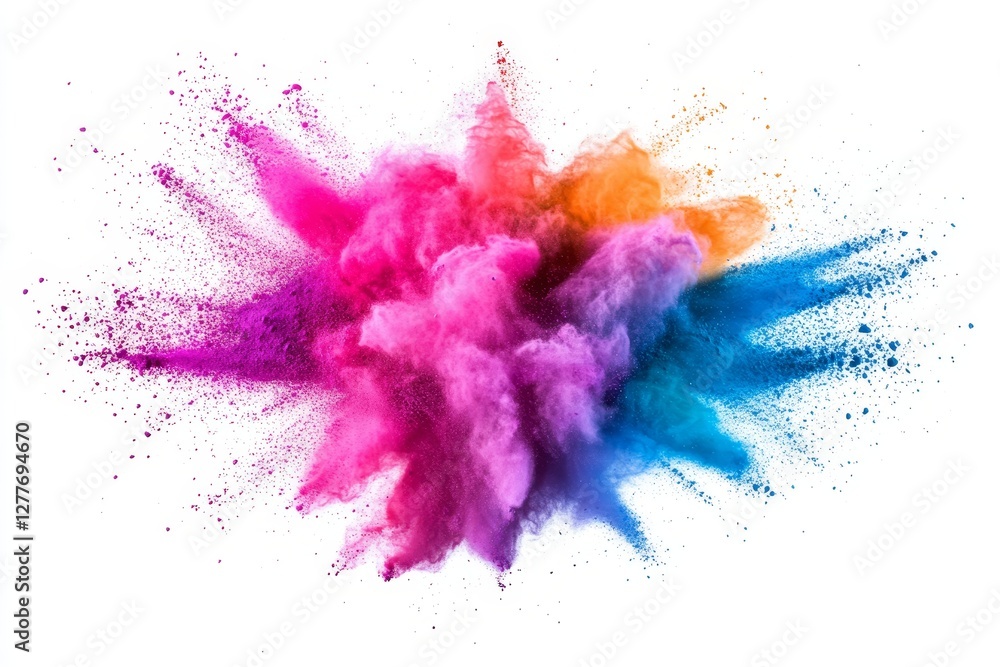 Aufkleber colorful powder explosion - vibrant multicolored powder exploding on a white background, creating a 