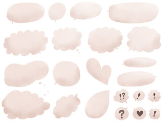 吹き出し：水彩風グレーベージュの手描きフキダシのセット