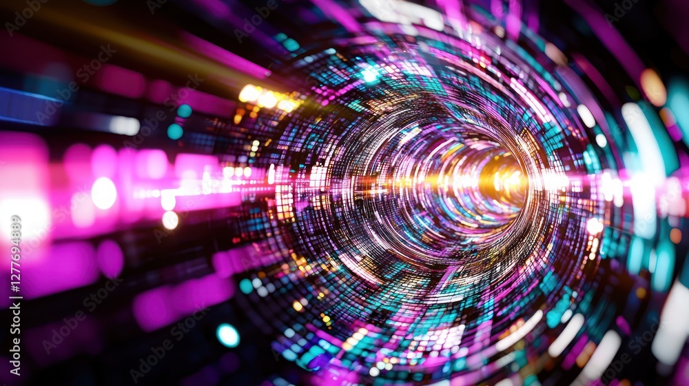 Poster abstract digital tunnel with vibrant neon lights creating a futuristic and immersive experience for 