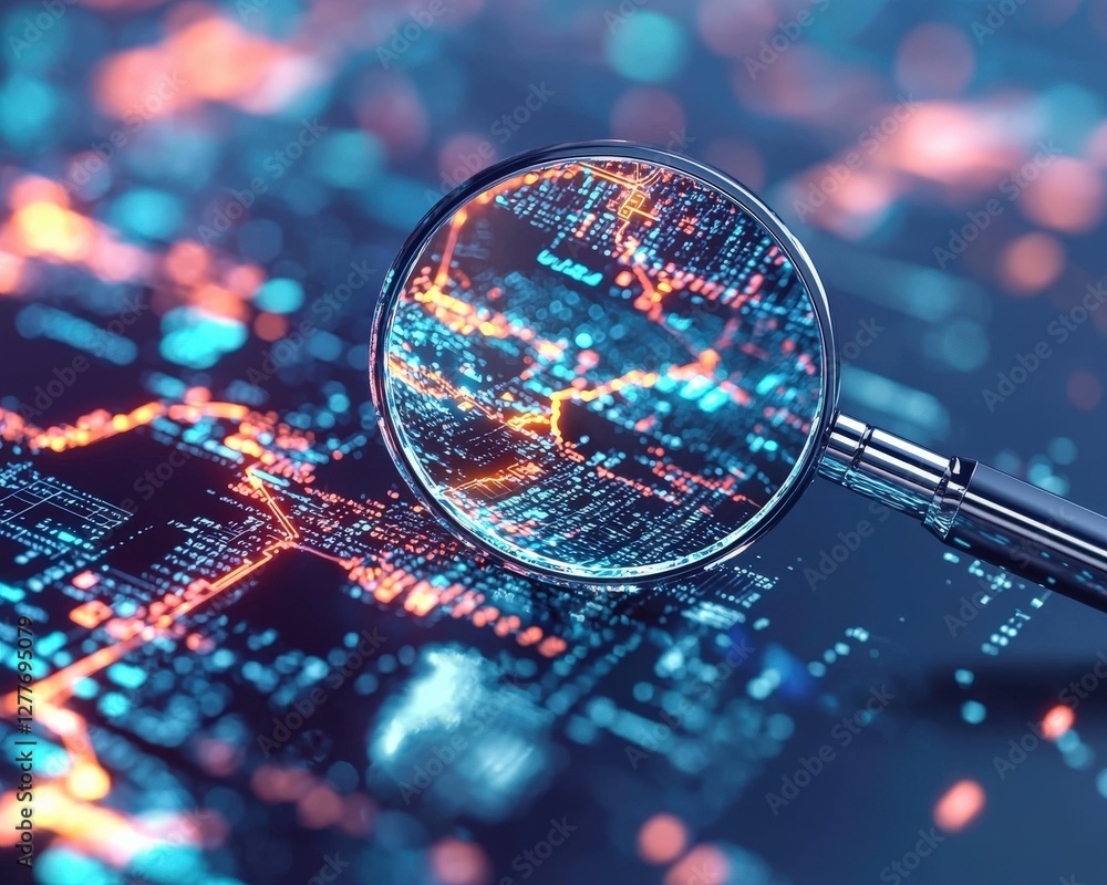 Aufkleber digital data analysis with magnifying glass effect