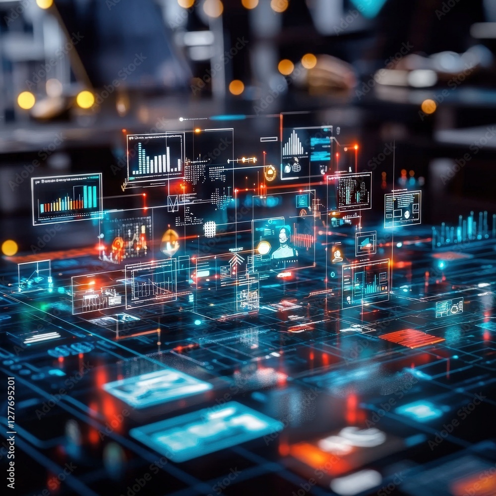 Poster digital data visualization with graphs and charts