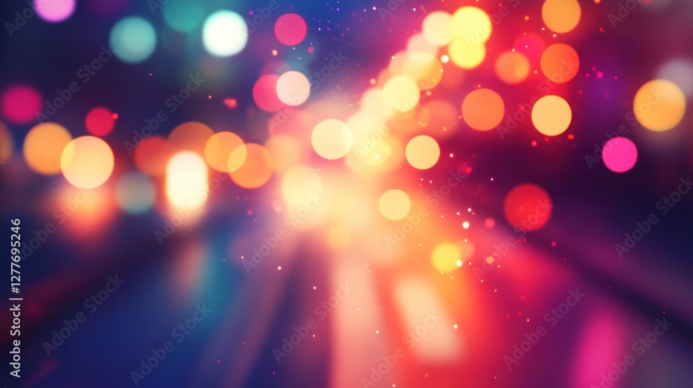 Poster a vibrant and colorful bokeh background showcasing blurred lights, creating an artistic and dynamic 