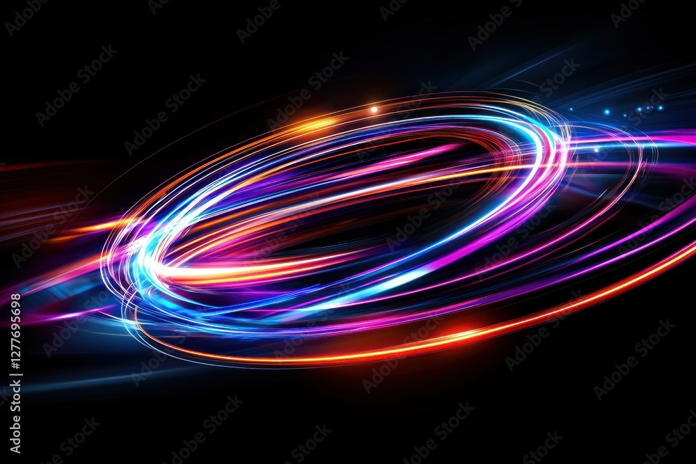 Poster abstract light painting with vibrant colors on a black background creating a futuristic and dynamic 