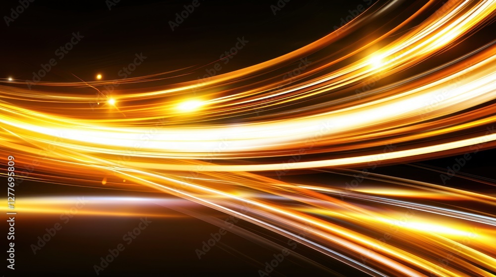 Poster dynamic golden light streaks on dark backdrop abstract design for modern technology and innovation