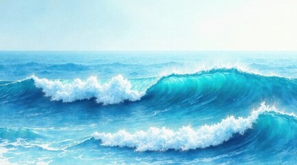 Fototapeta premium Ocean Waves Crashing on a Sunny Day A Serene and Vibrant Seascape