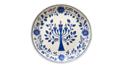 Decorative plate featuring blue and white design