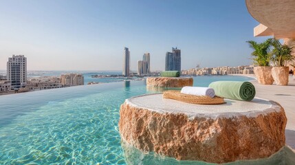 Obraz premium Luxury Penthouse Infinity Pool Dubai Skyline View