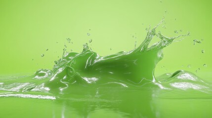 A vibrant splash of green liquid against a fresh backdrop, showcasing the dynamic motion and energy of liquid in action. Perfect for creative designs.