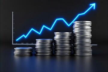 Financial Growth Concept: Stacks of Coins with Upward Trending Graph | Investment Success, Business Growth, Finance Illustration