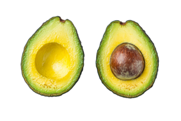 Fresh avocado cut in half showcasing its seed