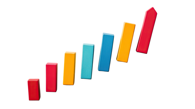 Colorful Growth: A vibrant bar graph composed of ascending blocks, symbolizing progress and positive trends in a visually engaging design. - Powered by Adobe